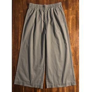 Ann Taylor Loft Women's Large Pant Wide Leg Pleated Pull On Cotton Twill